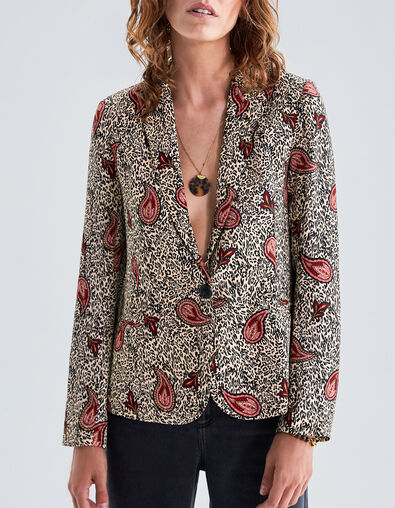 Cremeweißer Recycling-Damenblazer mit Leo-Paisleyprint - IKKS