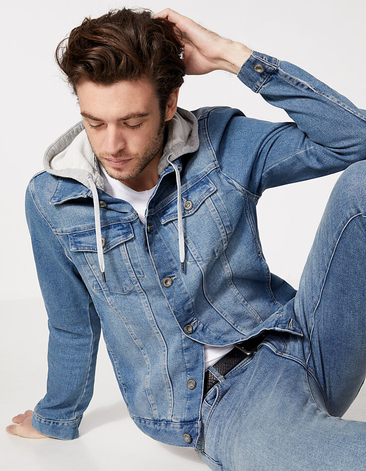 Men’s sky blue denim jacket, removable hood-2