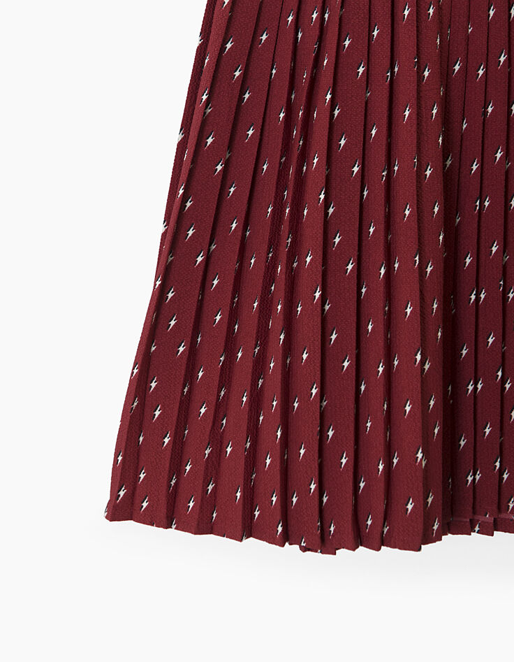 Witte jurk in twee materialen met rode plooiprint meisjes -5 Witte jurk in twee materialen met rode plooiprint meisjes -5