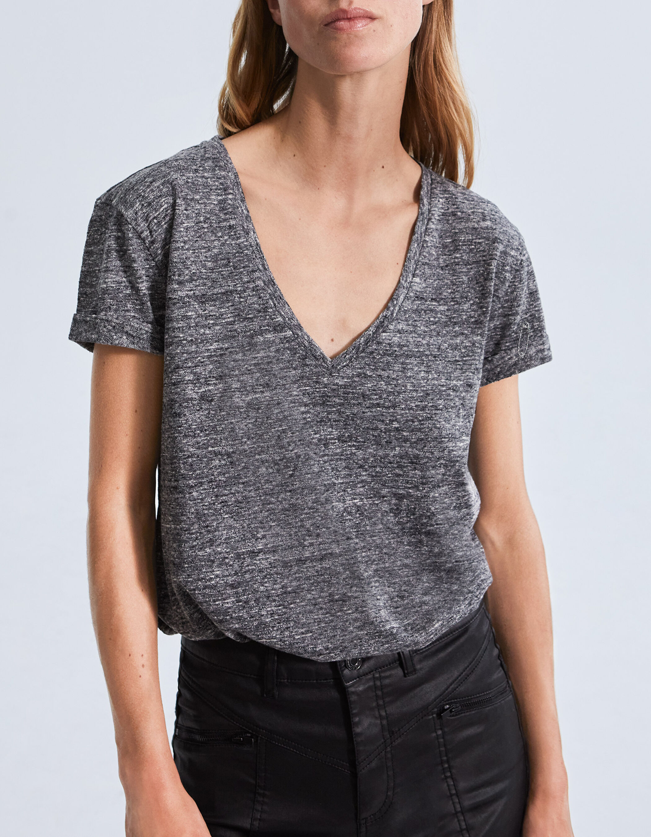 Grijs T shirt geborduurde tekst rug Dames
