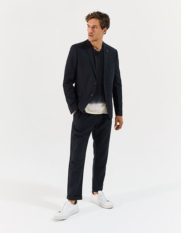 Pantalon noir jacquard de coton et lin Homme