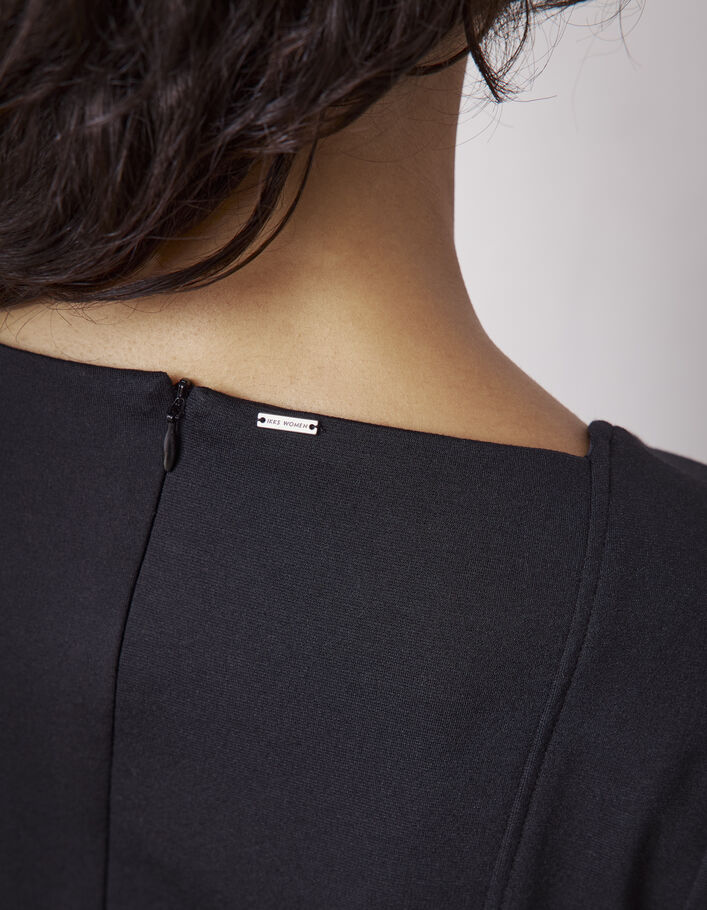 Women’s black 3/4 sleeve short dress with square neckline - IKKS