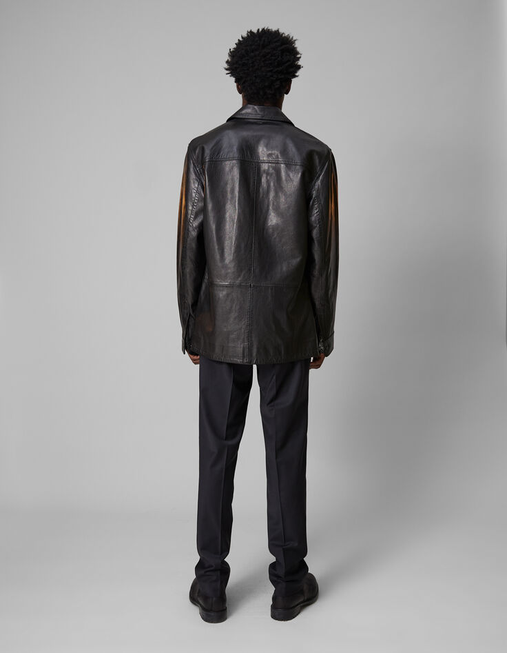 Pure Edition - Men's black leather overshirt jacket-8