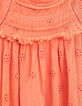 Robe corail foncé brodée fille-2