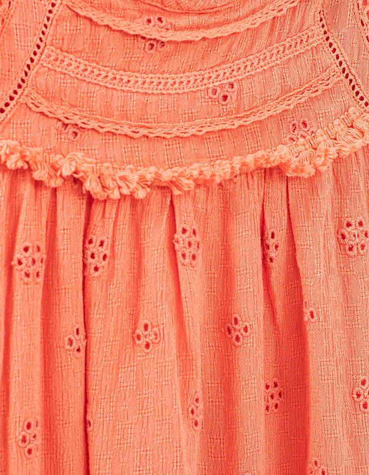Robe corail foncé brodée fille-2