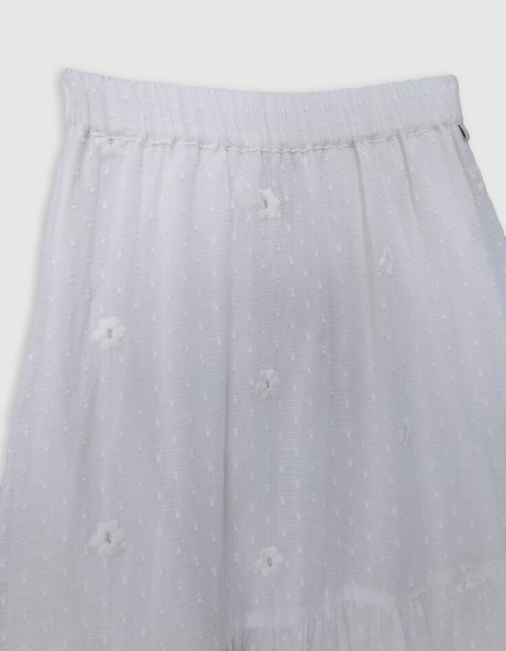 Jupe blanche jacquard plumetis et fleurs brodées fille-3
