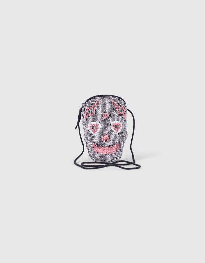 Bolso plata calavera bordada cuentas niña-7