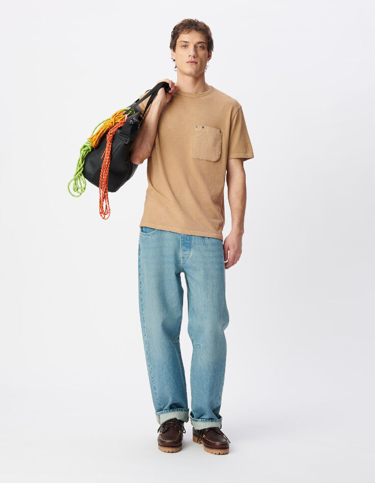 T-shirt beige col rond poche plaqu&eacute;e Homme-5