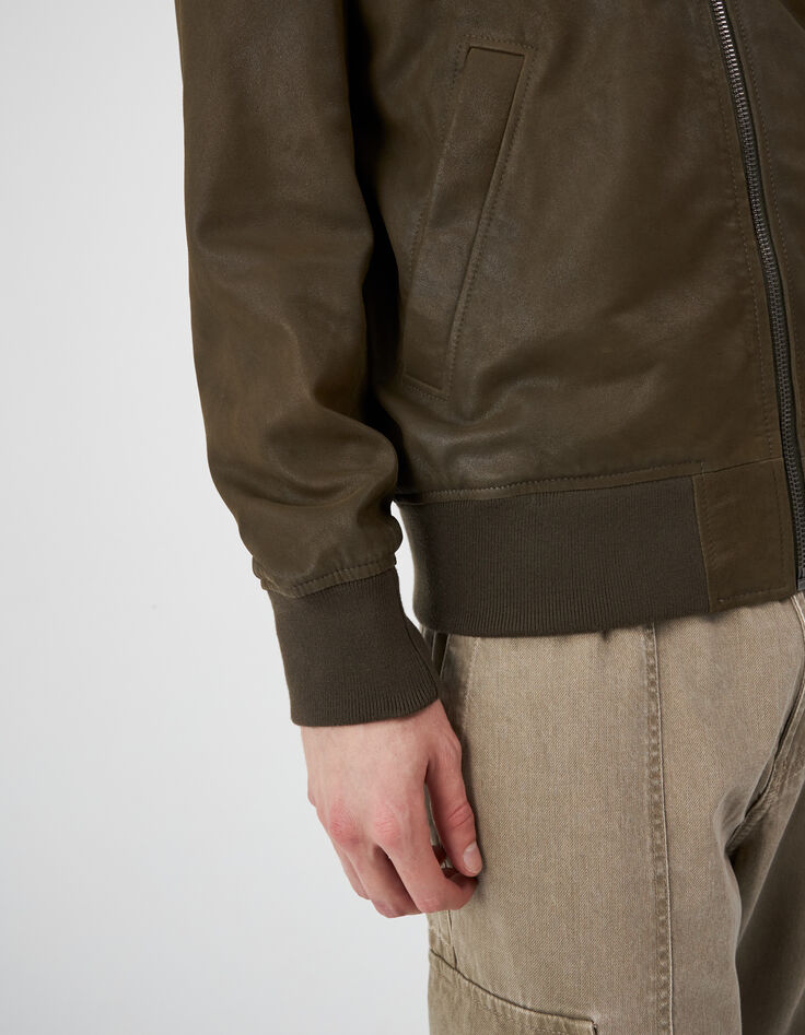 Blouson kaki en cuir velours Homme-5