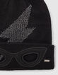 Bonnet noir tricot à revers étoiles-lunettes fille-3