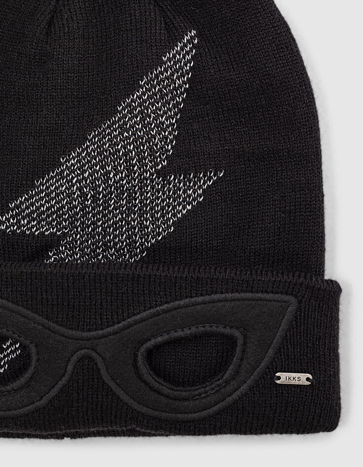 Bonnet noir tricot à revers étoiles-lunettes fille-3