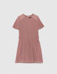 Girls’ pink pleated dress with embroidered shoulders-3