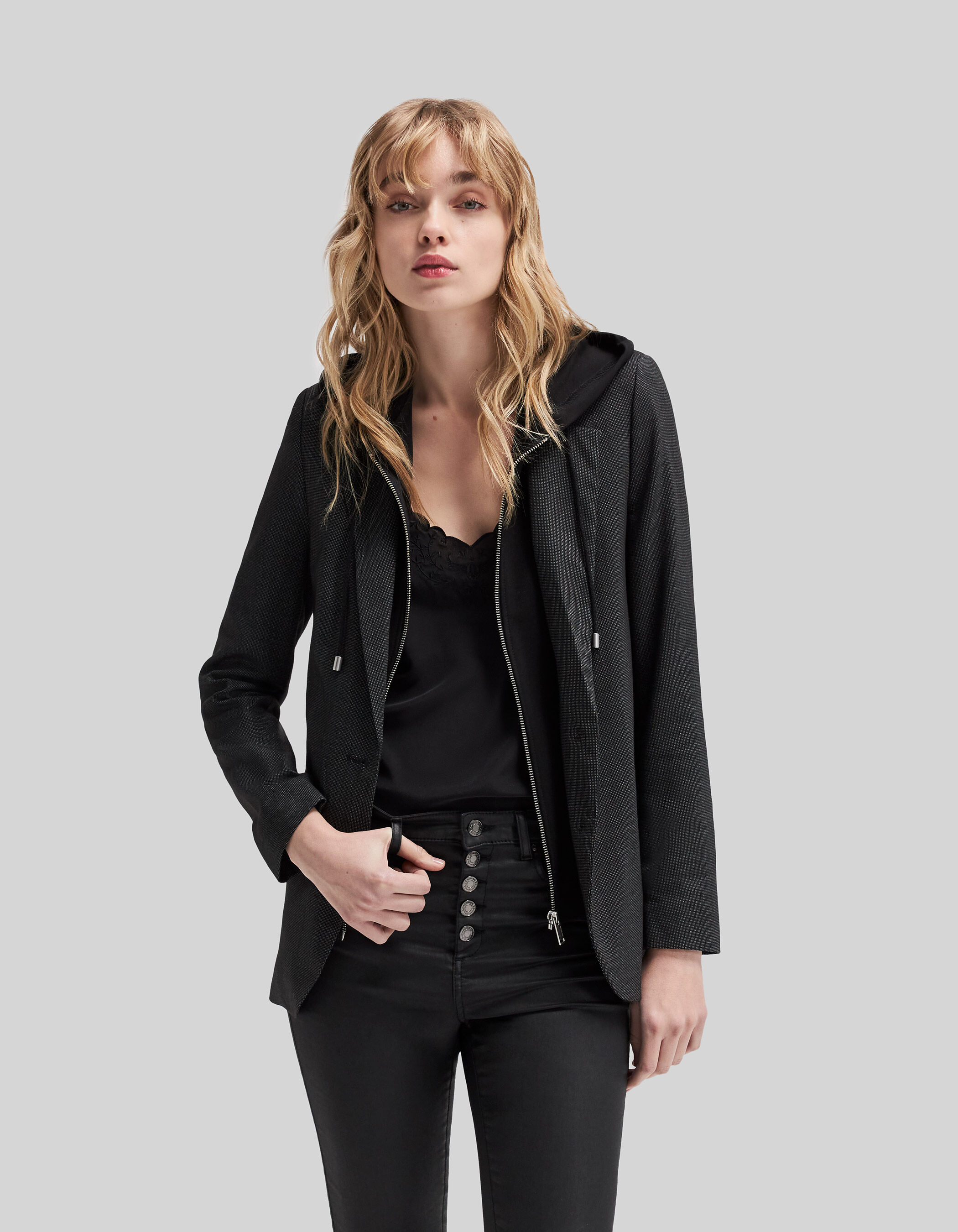 Zwarte blazer faux uni afneembaar beleg Dames