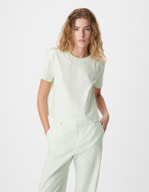 Top manches courtes vert coton lin ouverture dos Femme - IKKS