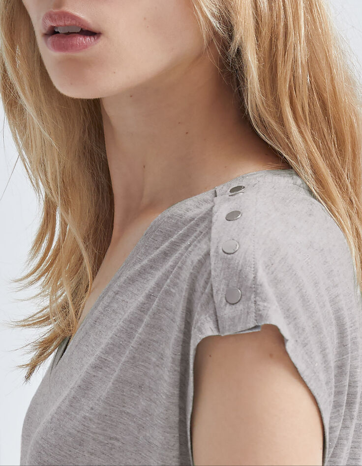 Women’s grey marl lurex T-shirt with studded shoulders-4 Women’s grey marl lurex T-shirt with studded shoulders-4