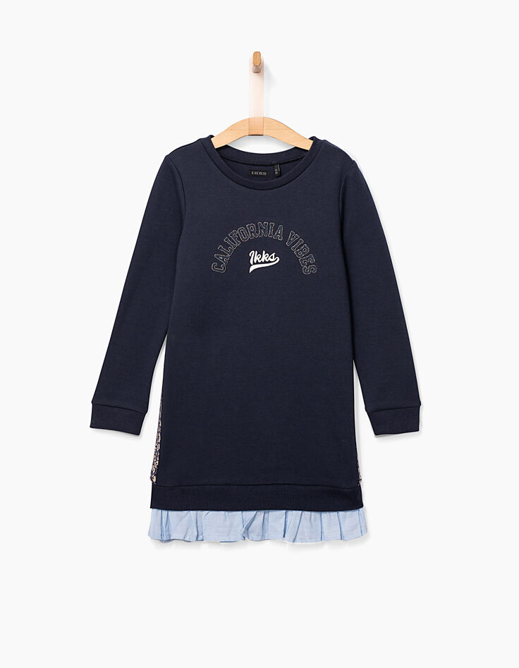 Girls' navy dress with trompe-l'œil effect-2