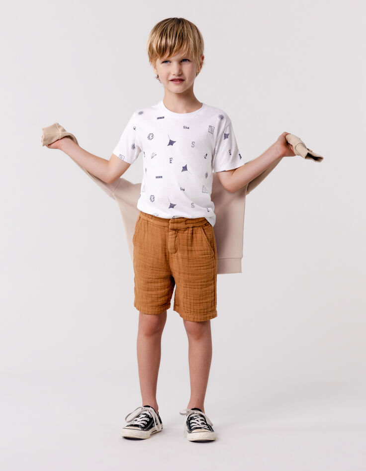 Bermuda shorts JOGGER LOOSE cognac cotton gauze for boy-3 Bermuda shorts JOGGER LOOSE cognac cotton gauze for boy-3