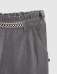 Pantalon gris chin&eacute; avec ceinture fronc&eacute;e fille-6
