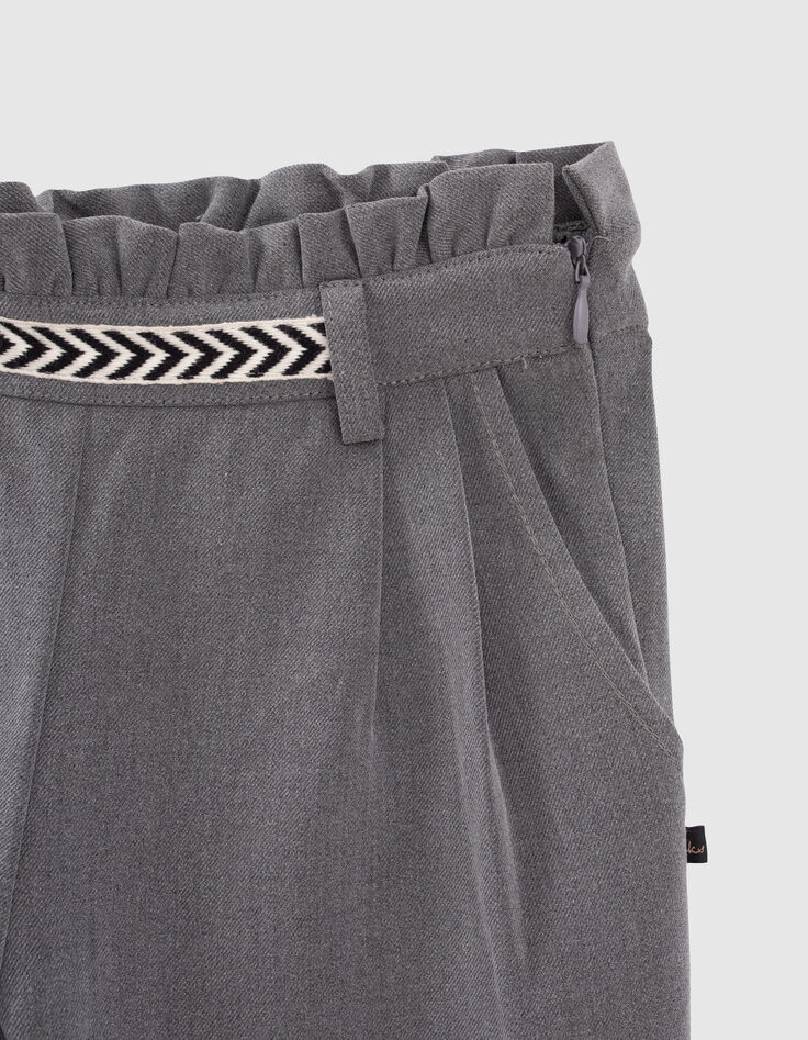 Pantalon gris chin&eacute; avec ceinture fronc&eacute;e fille-6
