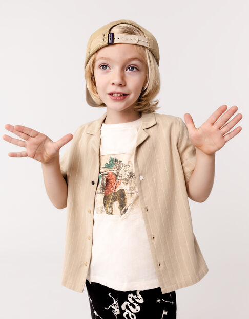 Camiseta beige algodón hombre-tigre niño - IKKS