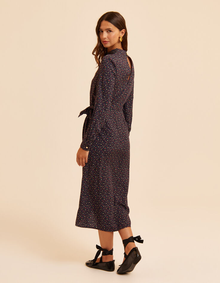 Robe longue noire imprim&eacute; floral d'hiver I.Code-3