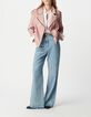 Cazadora biker de piel lavada rosa para mujer-1