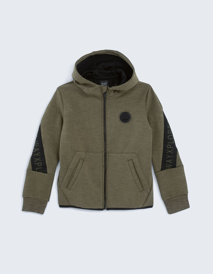 Bronzefarbene Jungensweatjacke mit B&auml;ndern an den &Auml;rmeln -1