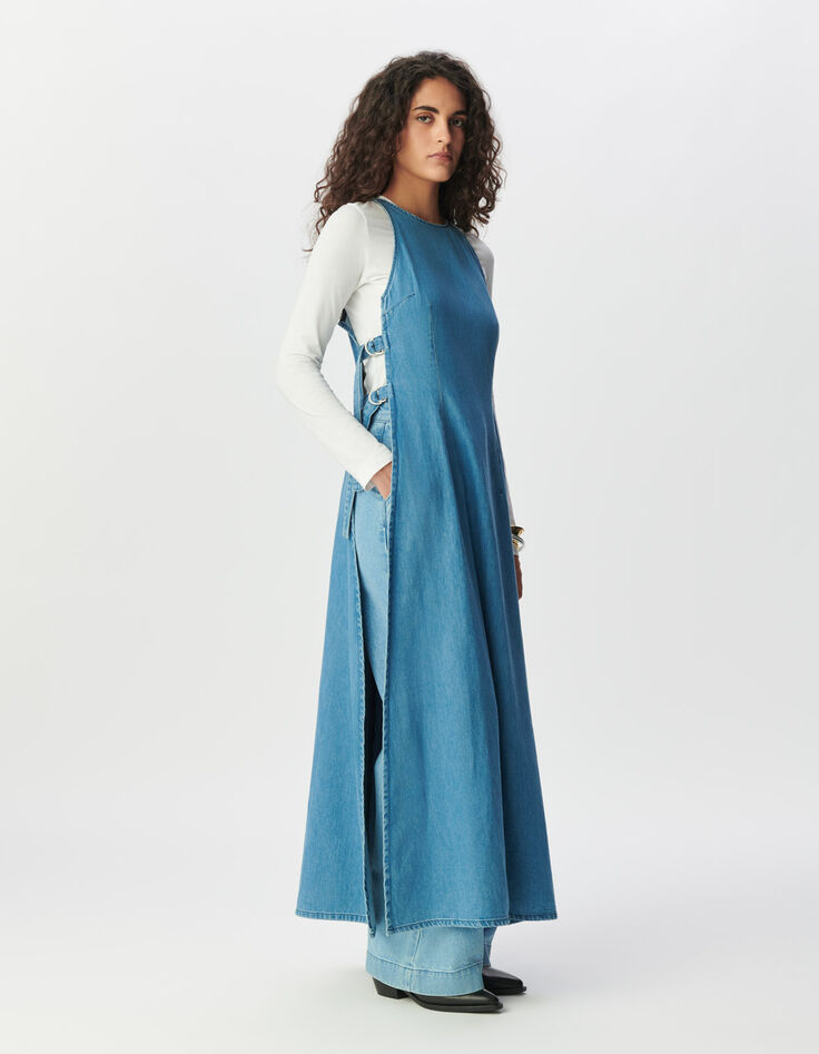 Robe longue en jean waterless ouverte côtés-5