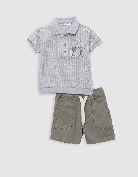 Ensemble bermuda kaki et polo gris bébé garçon - IKKS