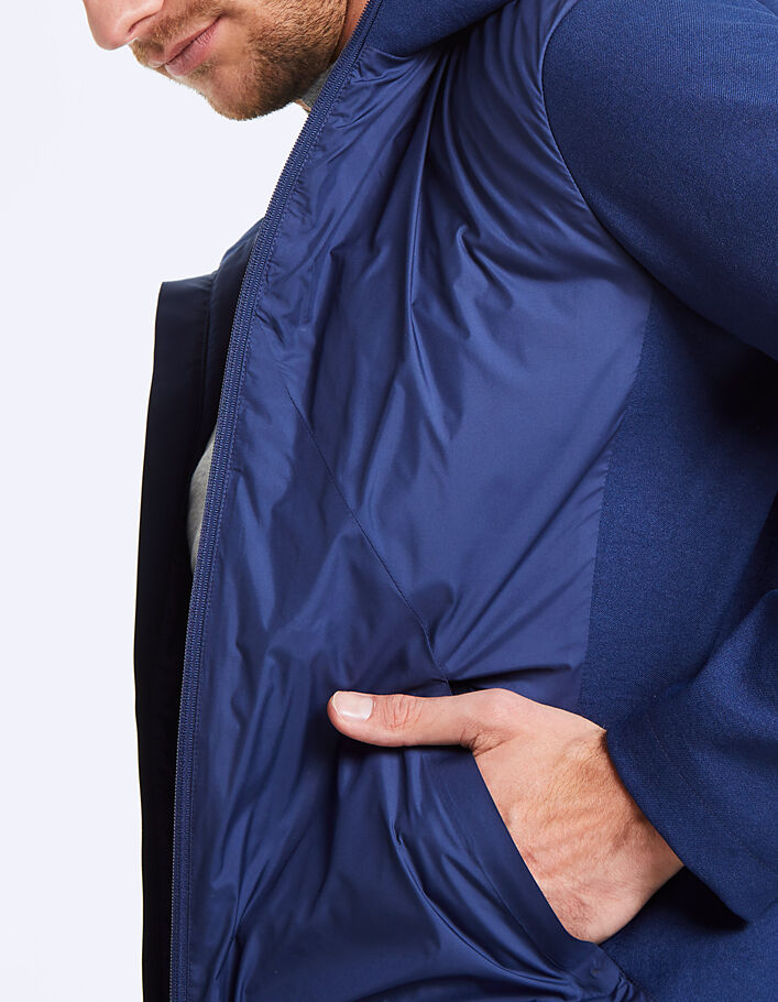 Men’s indigo mixed-fabric hooded jacket-cardigan  - IKKS
