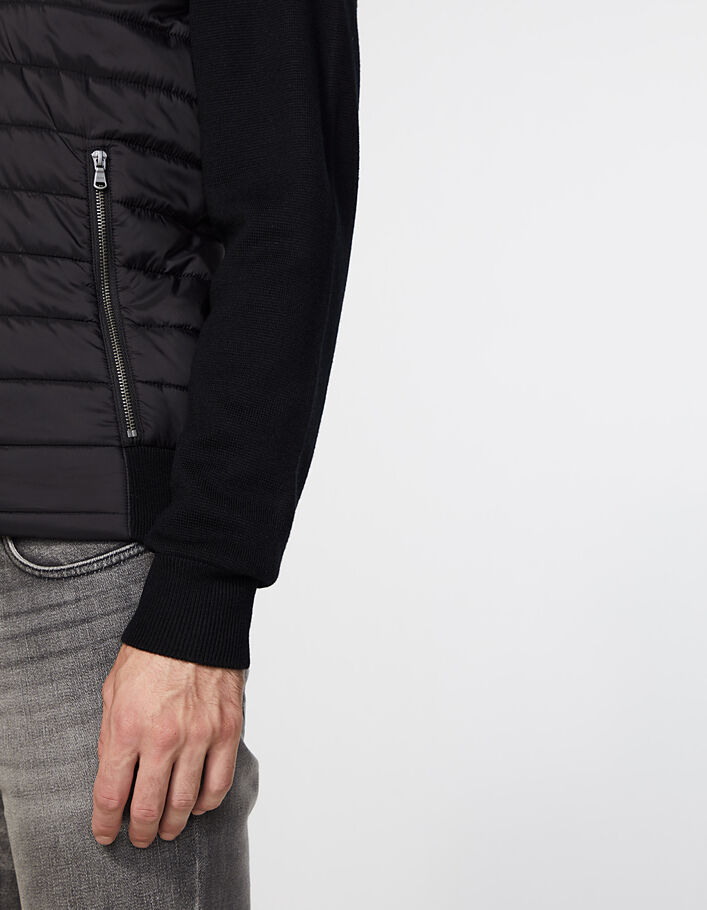 Schwarze Herrensteppjacke mit Strickärmeln und -rücken-5