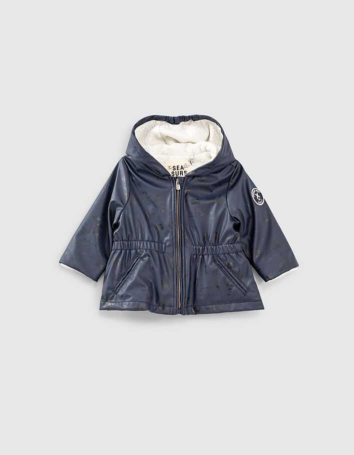 Baby girls’ navy recycled wax-look hooded trench coat-1