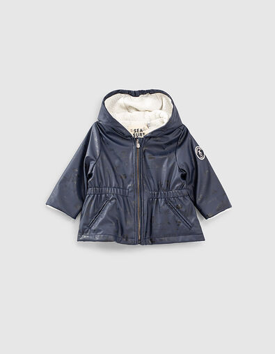 Baby girls’ navy recycled wax-look hooded trench coat - IKKS