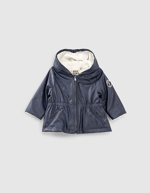 Baby girls’ navy recycled wax-look hooded trench coat