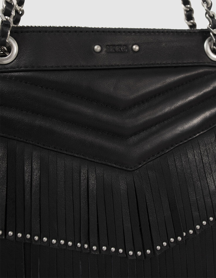 Clutch 1440 Reporter cuero negro flecos mujer-4