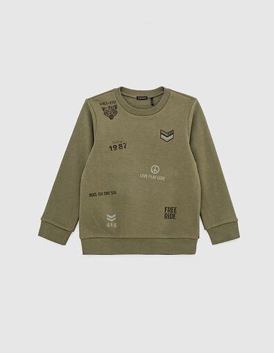 Boys’ khaki sweatshirt with print on front - IKKS