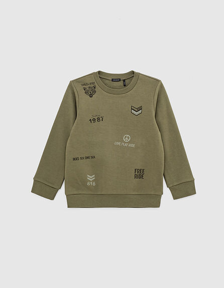 Kaki jongenssweater met print voor 