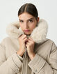 Beiger Oversize-Damenparka, Fellkapuze-6