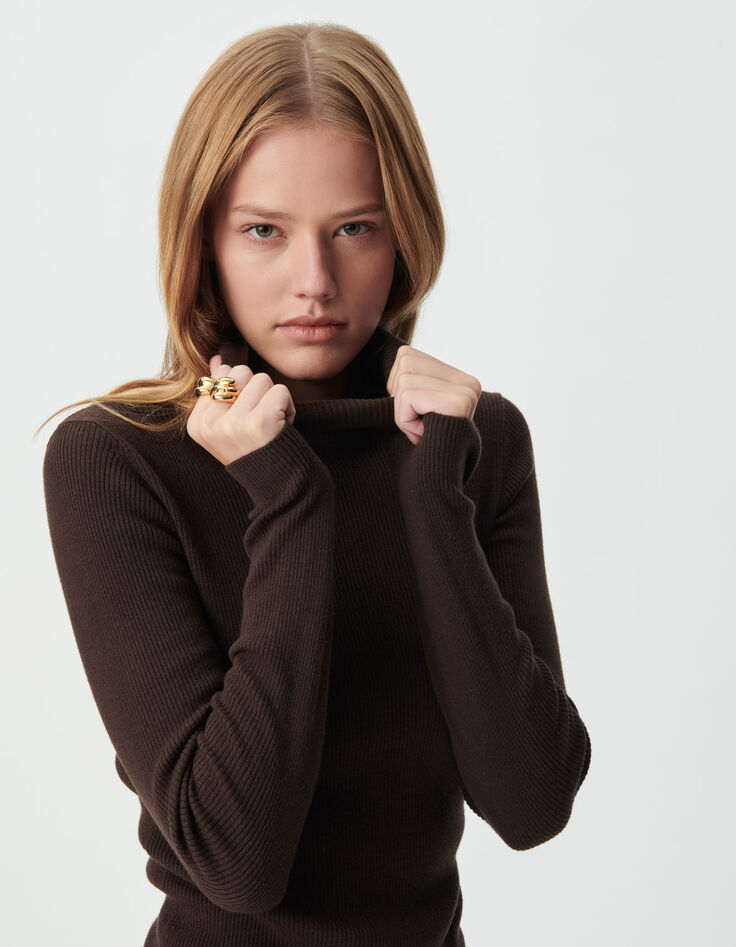 Brauner Damen-Rollkragenpulli Strick-4