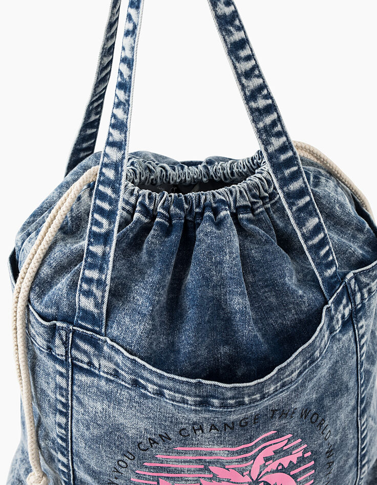 Bolso vaquero light blue con palmeras rosas niña-3