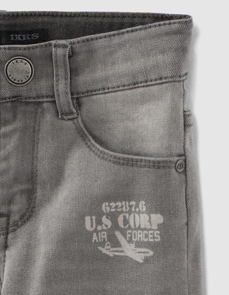Light grey skinny jeans met print en badge jongens -7