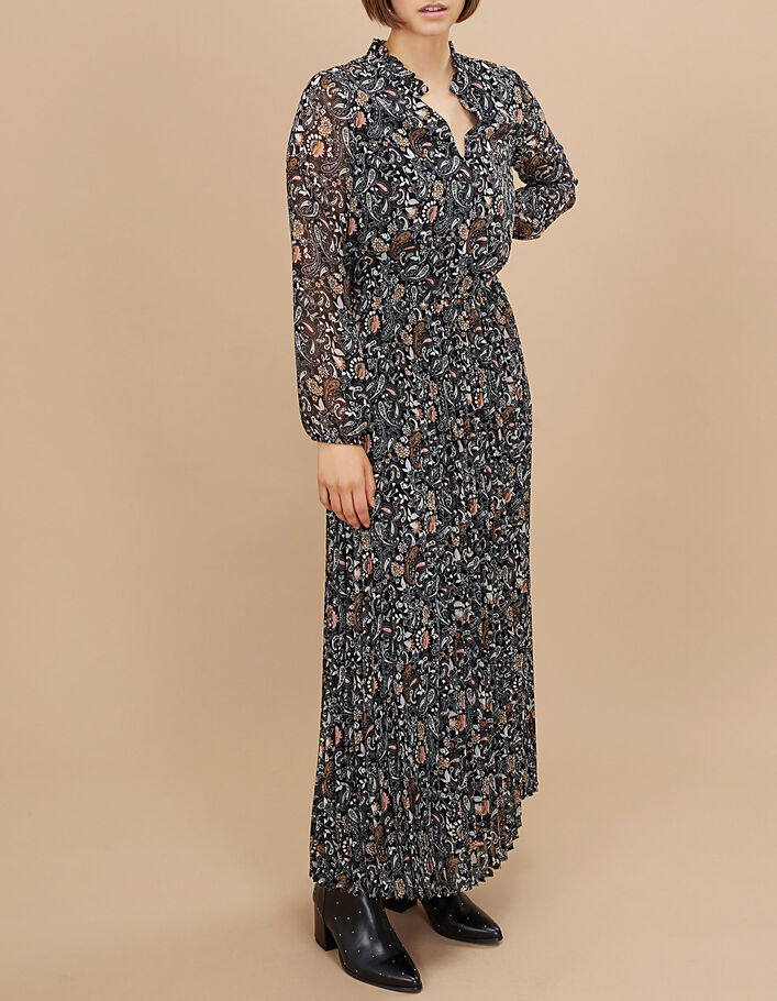 Langes, schwarzes Kleid mit Paisley-Blumenprint I.Code  - I.CODE