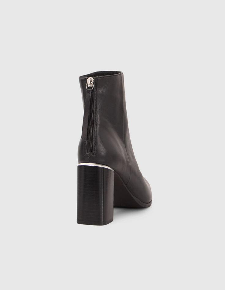 Boots noirs zipp&eacute;s cuir avec barrette m&eacute;tal Femme-3