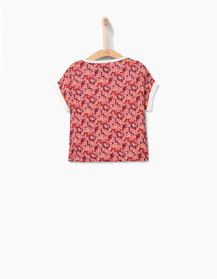 Tee-shirt cropped blanc cassé et fleuri fille-3