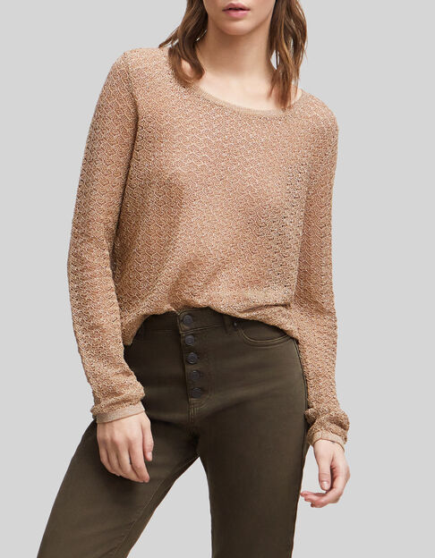 Women’s sesame lurex decorative openwork knit sweater - IKKS