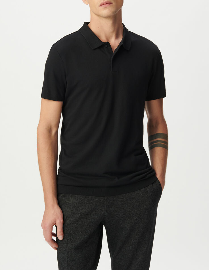 Men’s black cotton modal polo shirt-1