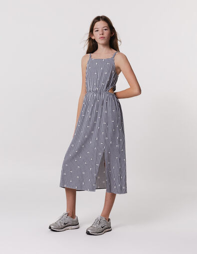 Vestido mido negro estampado Vichy y flores niña - IKKS