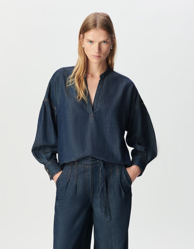 Blusa oversize azul brut Lyocell® mujer-2 Blusa oversize azul brut Lyocell® mujer-2