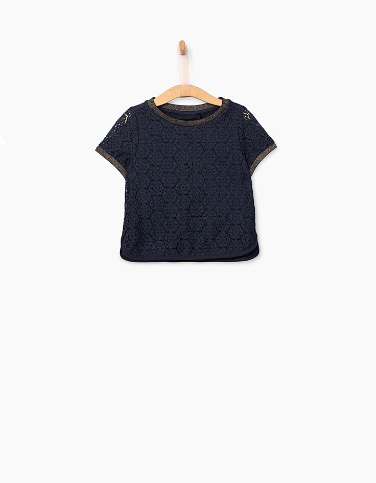 Marineblaues Crop-Top mit Spitze für Mädchen-1