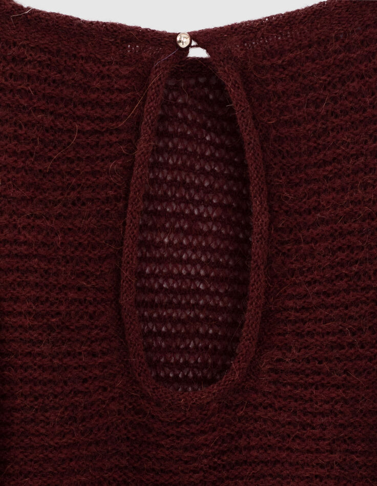 Pull col bateau coloris bordeau ouverture goutte dans le dos femme-3